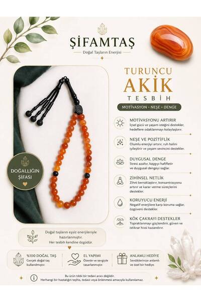 ŞİFAMTAŞ Orange Agate Natural Stone Prayer Beads