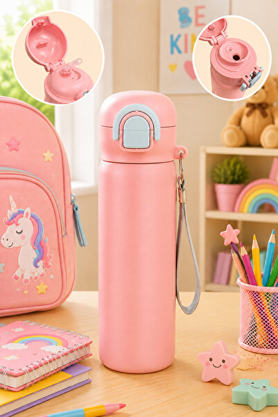 EMİLA HOME Paslanmaz Çelik Gövde Suluk & Matara 600 ml Çift Kullanım Pipetli ...