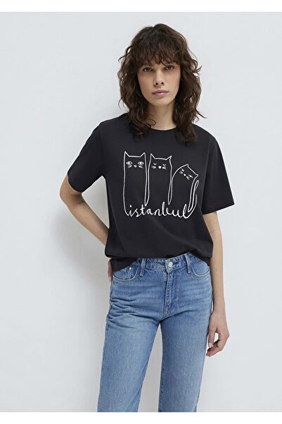 Mavi M1610674 Cat Logo Printed T-Shirt Women's T-Shirt Black