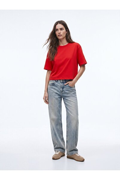 Ltb Μπλουζάκι Baby Tee Basic με λαιμόκοψη ποδηλάτου σε κόκκινο χρώμα