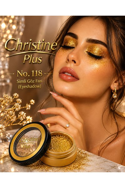 Christine Plus Dense Shimmering Glitter Eyeshadow in Powder Form – Shiny Gold No:118 (Eyeshadow)