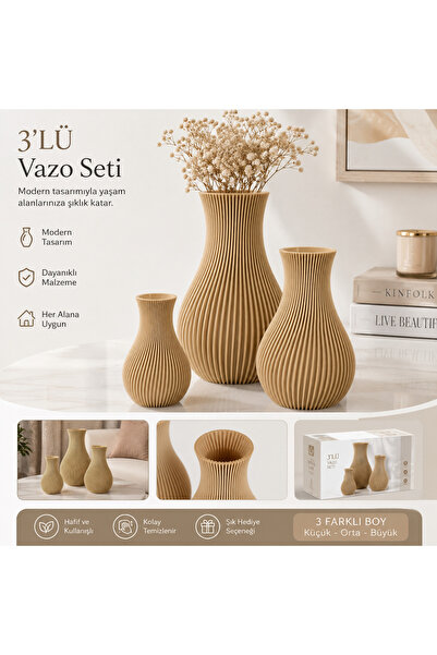Gül toptan 3’lü vazo seti