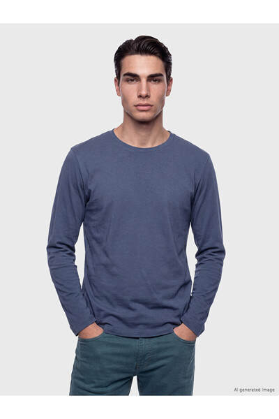 LC Waikiki Lcwaikiki Classic Indigo Crew Neck Long Sleeve Combed Cotton Men's...