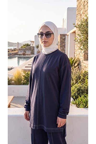 MİMİ Luxury Wear Women's Tunic Tracksuit Set with Stitching Detail and Crew N...