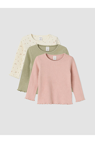LC Waikiki Lcw Baby Crew Neck Ruffle Baby Girl T-Shirt 3-Pack
