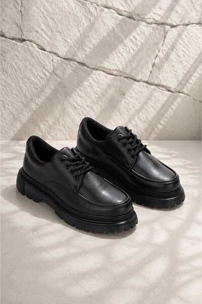 Mhoda Shoes Pantofi mocasin premium cu șireturi, negri