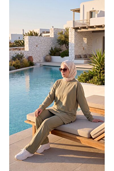 MİMİ Luxury Wear Women's Tunic Tracksuit Set with Stitching Detail and Crew N...