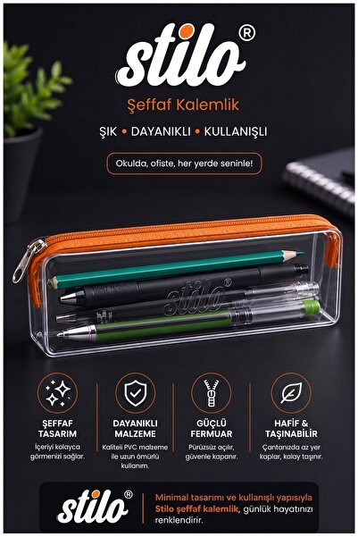 Artlantis Şeffaf Kalemlik 1 Adet Stilo 1129 Tek Bölmeli Fermuarlı Plastik Çoc...