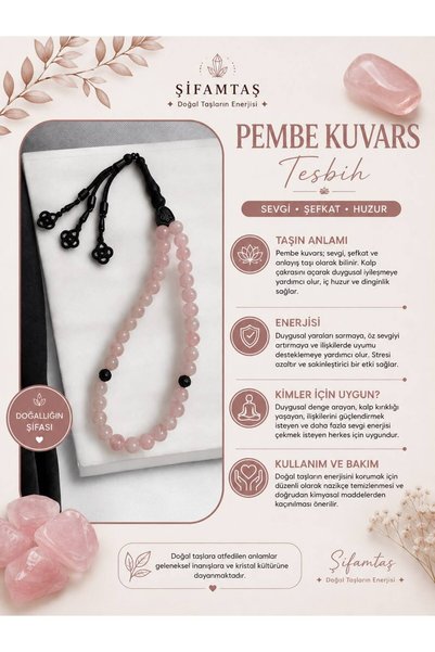 ŞİFAMTAŞ Pink Quartz Natural Stone Rosary