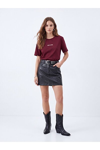 Ltb Μπλουζάκι Baby Tee με στάμπα και κόκκινο κείμενο