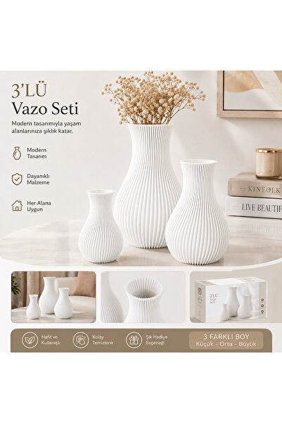 Gül toptan 3’lü vazo seti