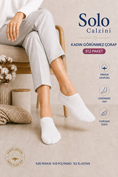 Solo Calzini Kadın Görünmez Babet Çorap 5’li Paket Pamuklu Renkli Günlük Pati...