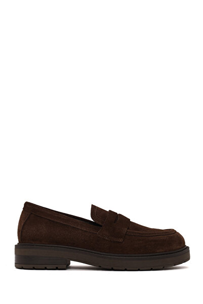 Derimod Women's Brown Suede Leather Masculine Loafer Af190003Ds