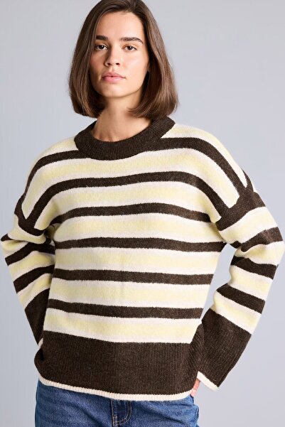 DeFacto Oversize Half Turtleneck Off-Shoulder Striped Knitwear Sweater H2382A...
