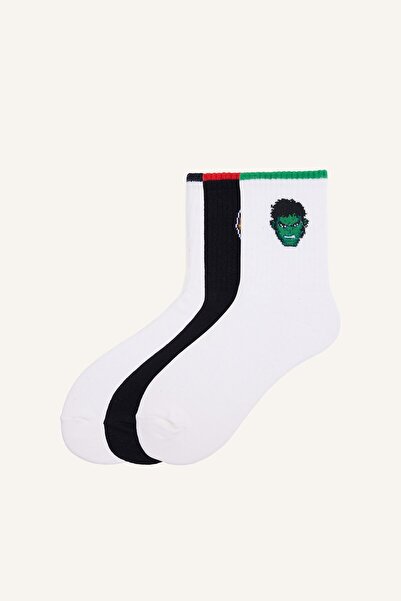 DeFacto Marvel Figured Ribbed 3-Piece Cotton Long Socks for Boys H2328A8Ns