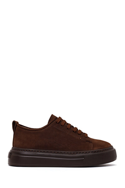 Derimod Men's Brown Lace-Up Thick Soled Nubuck Leather Sneaker Wm830003Dn