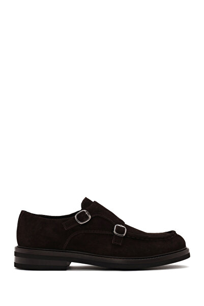 Derimod Men's Brown Double Buckle Suede Leather Casual Shoes Wm820006Ds