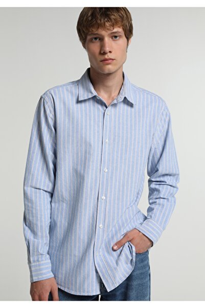 Colin's Regular Fit Shirt Neck Striped Men's Blue Long Sleeve Shirt