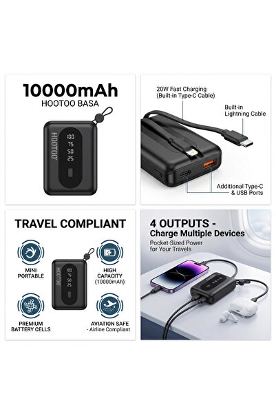 OEMS HOOTOO BASA MX26 10000mAh 22.5W Fast Charging Power Bank with Built-in T...