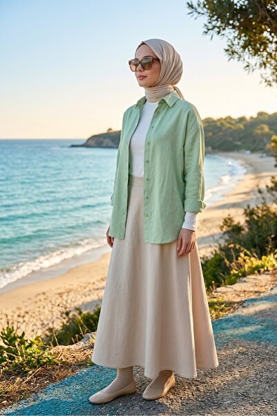 Kadın Oversize Kesim Basic Pamuklu Tesettür Gömlek - Rahat Kesim Dökümlü Şık Günlük Gömlek