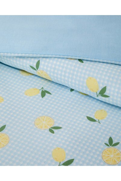English Home Lemon Breeze Kolay Ütülenir Çift Kişilik Nevresim Seti 200x220 cm Mavi-Sarı