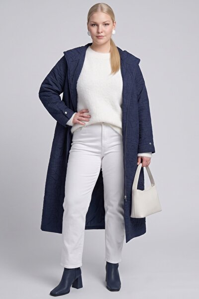 Kayra Scarfed Quilted Giy Çık Dark Navy Blue