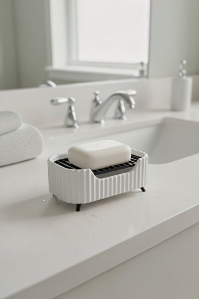 Sansayn3d Beyaz Lüks Oluklu Ayaklı Sabunluk - Süzgeçli Modern Banyo Ve Mutfak...