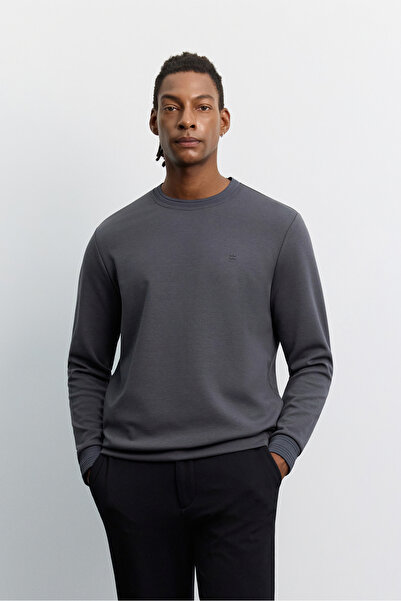 Avva Men's Anthracite Crew Neck Easy-Iron Regular Fit Sweatshirt B001035
