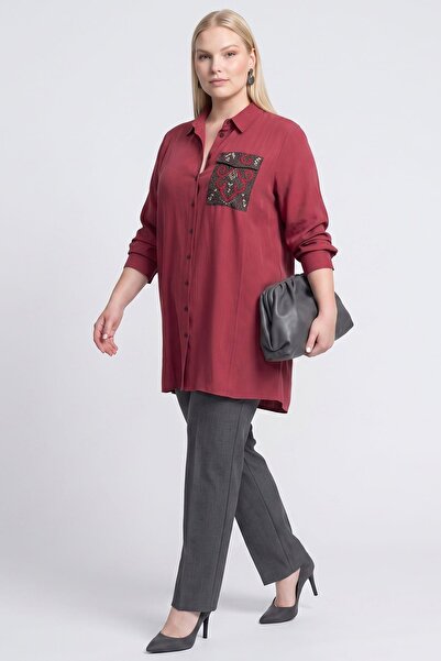 Kayra Bead Embroidered Rayon Tunic Tibetan Red