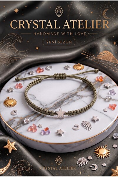 Crystal Atelier Unisex Khaki Star Figured Macrame Knitted Rope Bracelet Adjus...