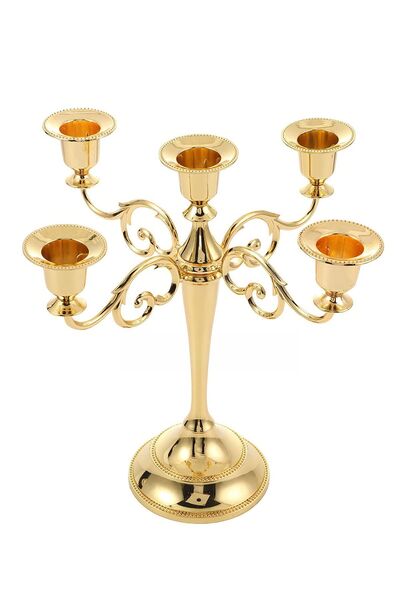 Chavin 5 Gözlü Şık Restoran Düğün Şamdan Dekoratif metal Gold Mumluk mt156gld