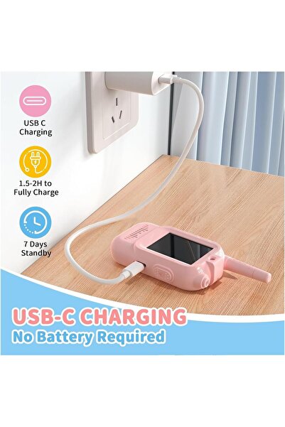DmarQa Kids Walkie Talkies set set (blue&pink) with Camera & Video, Rechargeable 2-Way Radio for Boys & Girls, Push-to-Talk, Voice Changer, USB-C Charging, Lanyards & LCD Writing Tablet Gift Set