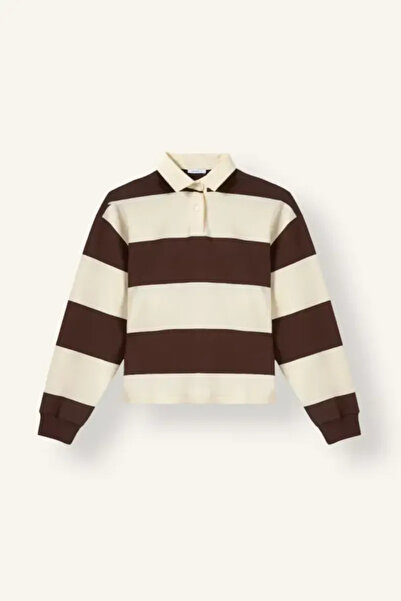 DeFacto 100% Cotton Long Fit Polo Collar Long Sleeve Striped Sweatshirt I2960...