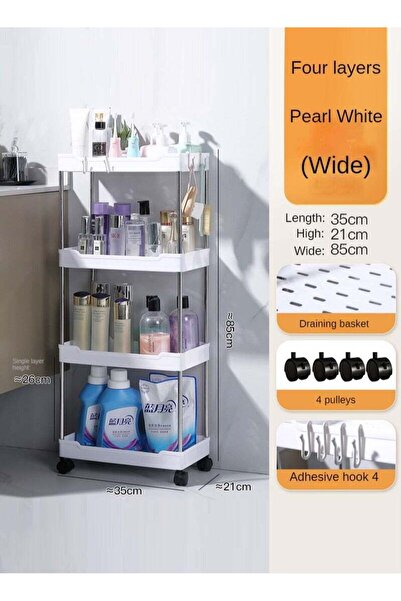 Haidue 4 Level Kitchen Shelf White Storage Shelf With Universal Wheel For Eas...