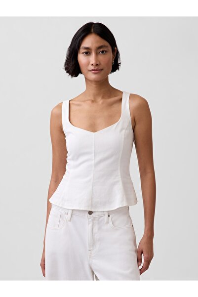 GAP Kadın Beyaz Keten Karışımlı Peplum Bluz