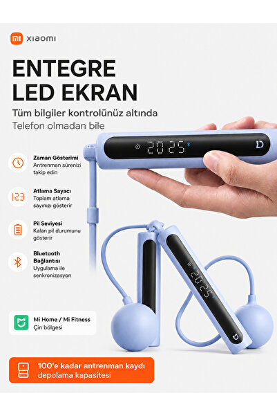 Xiaomi حبل القفز الذكي من ميجيا 2، حبل قفز ذكي بشاشة LED، بلوتوث 5.1، قابل لل...