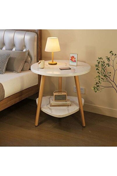 DubaiGallery 2-Tier White Round Coffee Table 60×52×48CM – Minimalist Modern S...