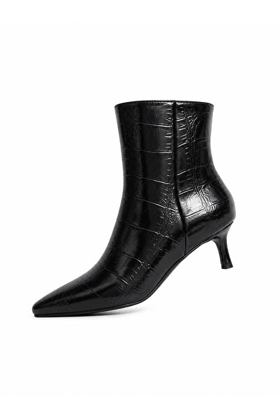 LOJO Γυναικείες Μπότες με Μυτερή Μύτη Casual Heels Azur Black Croco