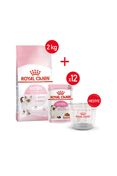 Royal Canin Kitten - Kuru Kedi Maması 2 kg + Yaş Mama 12x85 gr + Ölçü kabı