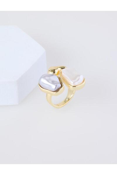 Jimmy Key Gold Color Baroque Pearl Detailed Modern Ring