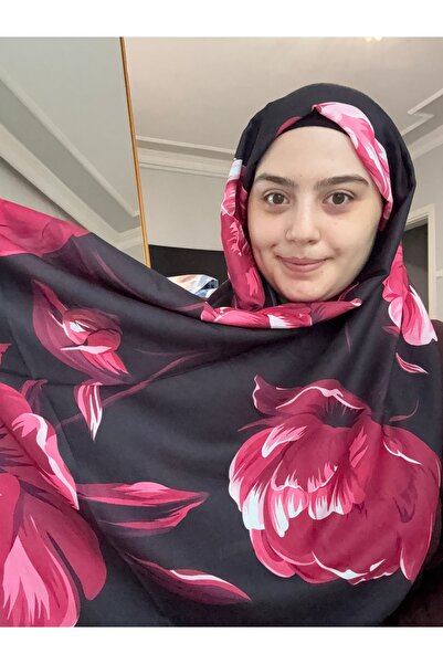 Roselia Collection Siyah Çiçek Desenli Şal