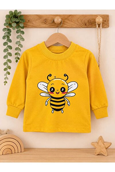 krm kerem bebe Erkek-Kız ( Unisex ) Bebek Arı Bee Desenli Kapüşonlu Şişme Yelekli 3'lü Mevsimlik Pamuklu Takım