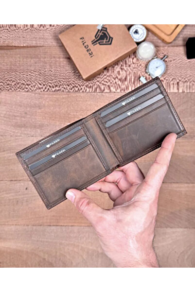 Fil Deri Genuine Leather Double Compartments for Money Slim Minimalist C Wall...