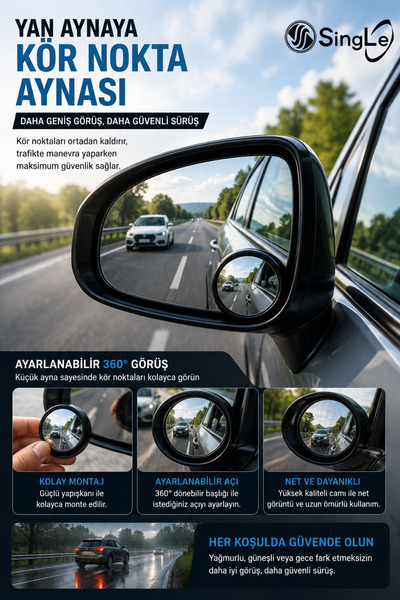 Single 2 Li Kör Nokta Ayna Seti Oto Motorsiklet Kör Nokta Dikiz Yan Görüş Güvenlik Aynası