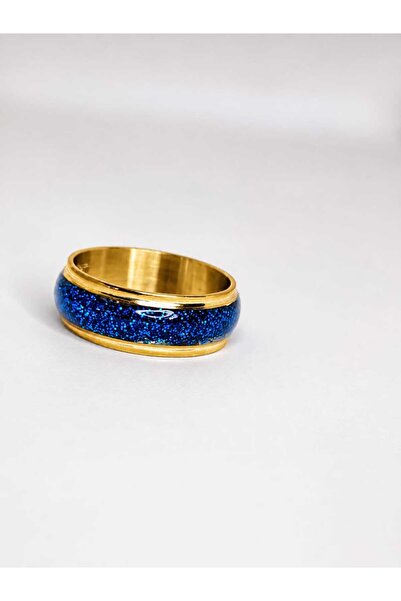 DM ONLINE Gold Blue Sparkling Epoxy Design Ring