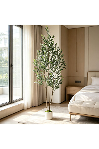BESTONE 6FT 182cm Artificial Double‑Trunk Olive Tree, Faux Floor Potted Plant...