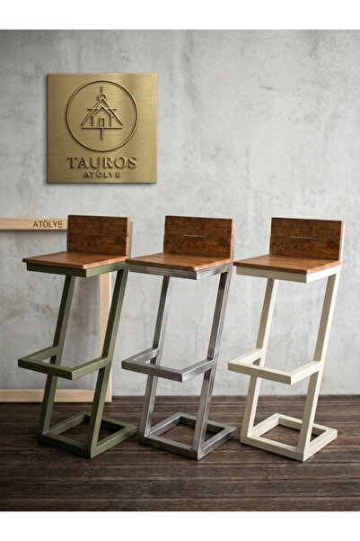 Tauros Atölye Z-Frame - Masif Ahşap Metal Bar Taburesi | Endüstriyel Mutfak A...