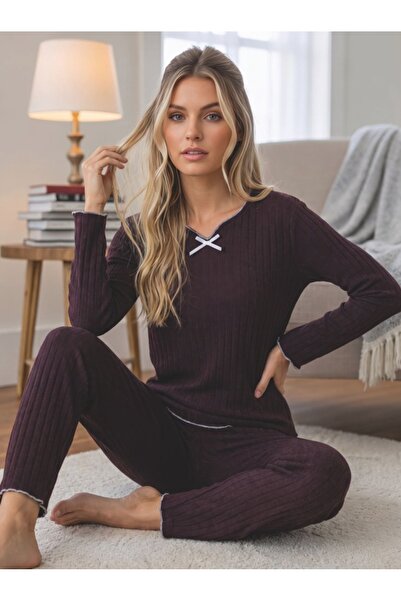 LİLA İÇ GİYİM Reported Interlock Long Sleeve Pajama Set