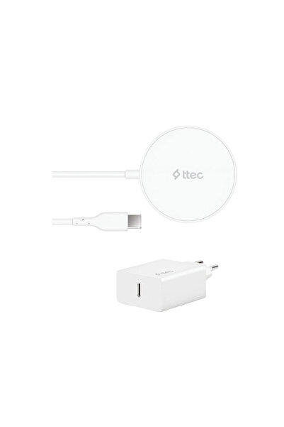 AirCharger M+ MagSafe Uyumlu Kablosuz Şarj Cihazı ve PD 20W Seyahat Şarj Cihazı Beyaz 2KS30B