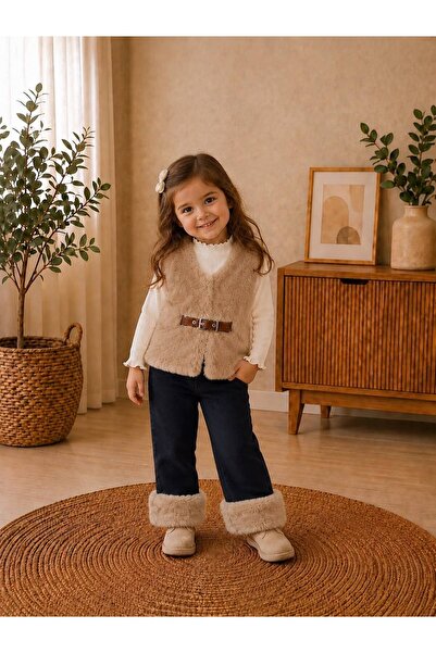 bebendy baby&kids Plush Vest, Leather Cord Detail, Badili Fur Cuffs, Lycra Je...